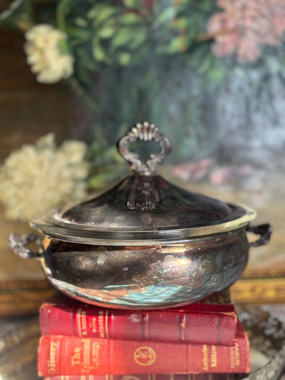 Antique EB Roger’s Silverplate Covered Serving Dish - Tarnished Patina